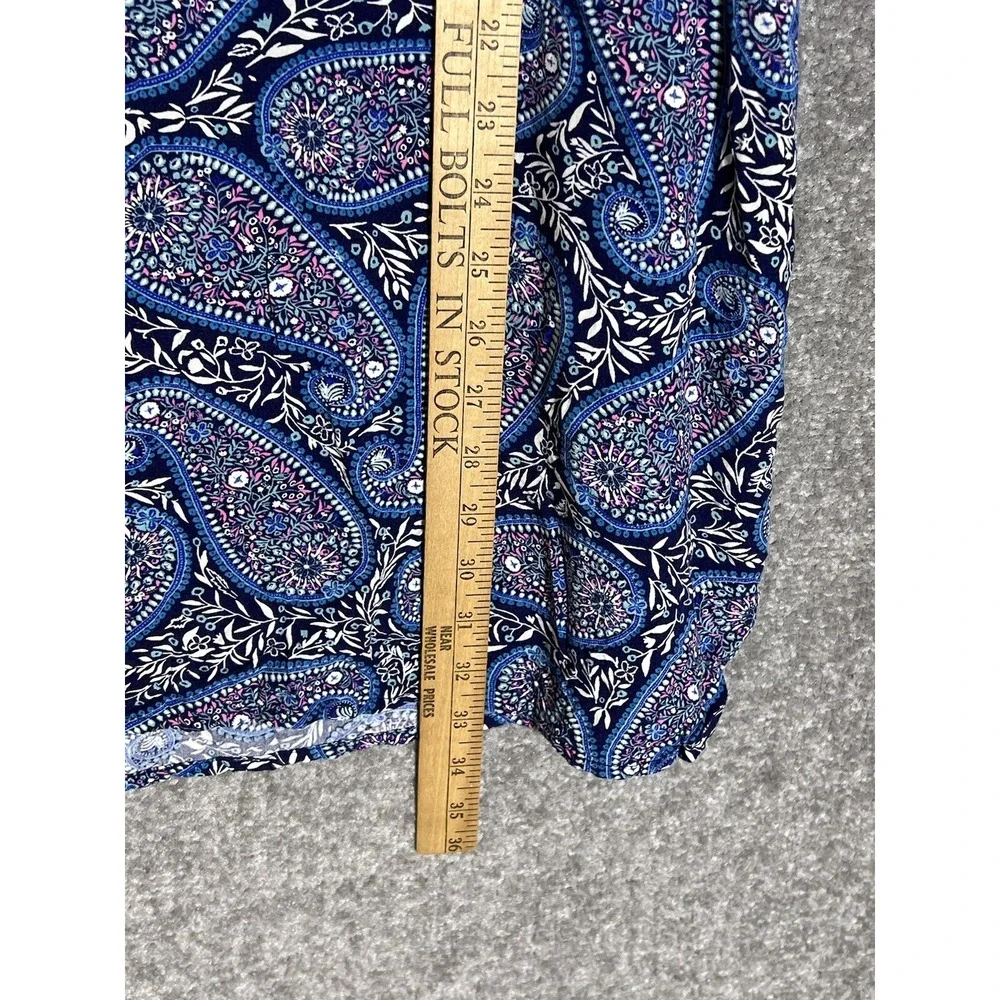 Old Navy Shift Dress Womens Size S Blue Paisley Lace Up Neckline Short Sleeve